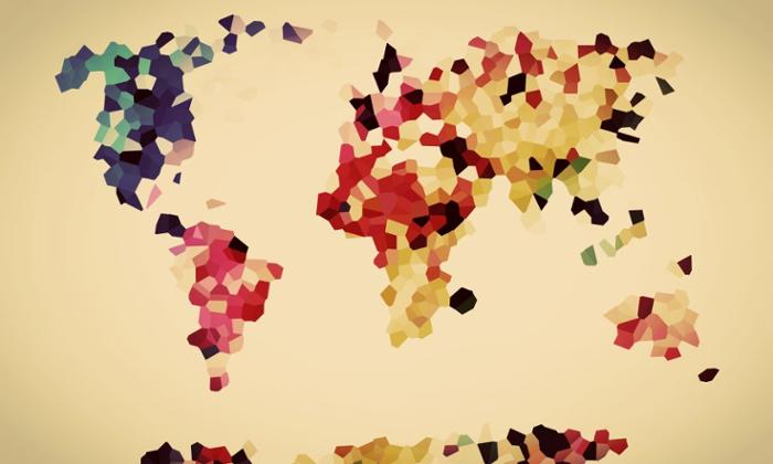 Mapamundi con polígonos multicolor