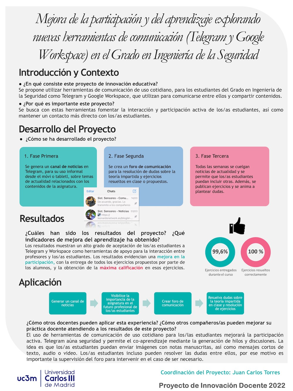 Mejora de la participación y del aprendizaje explorando nuevas herramientas de conminicación (Telegram y Google Workespace) en el Grado en Ingeniería de la Seguridad