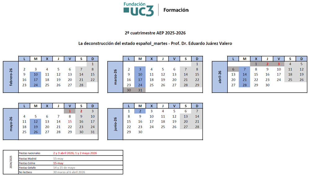  Martes, del 10 de febrero al 2 de junio de 2026