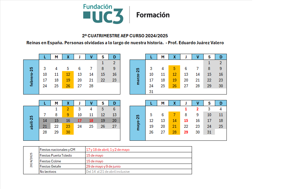 Miércoles. Del 12 de febrero al 28 de mayo de 2025.