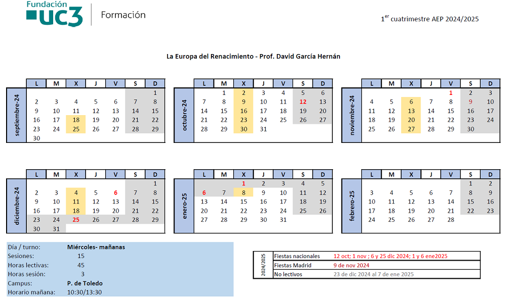 Miércoles. Del 18 de septiembre de 2024 al 8 de enero de 2025