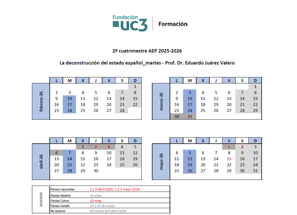  Martes, del 10 de febrero al 26 de mayo de 2026