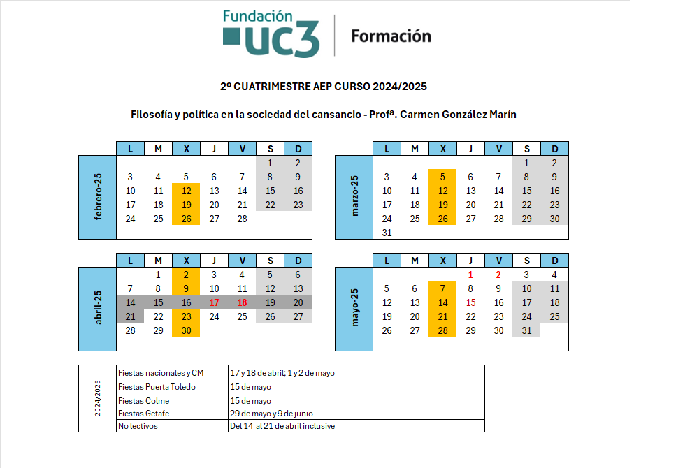 Miércoles. Del 12 de febrero al 28 de mayo de 2025.
