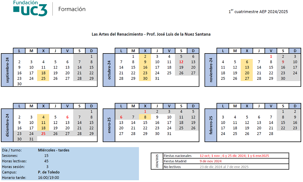 Miércoles. Del 18 de septiembre de 2024 al 8 de enero de 2025