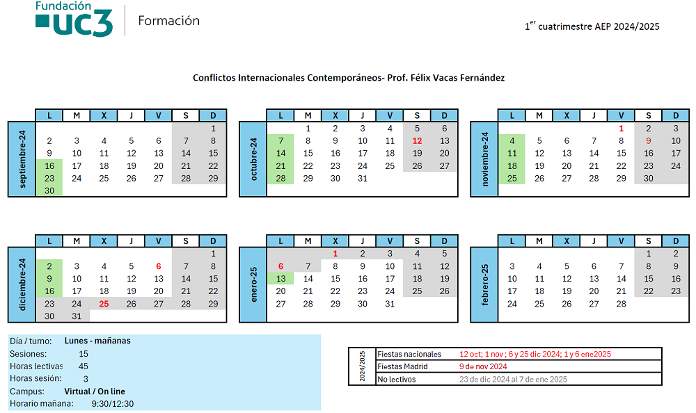 Lunes. Del 16 de septiembre de 2024 al 13 de enero de 2025