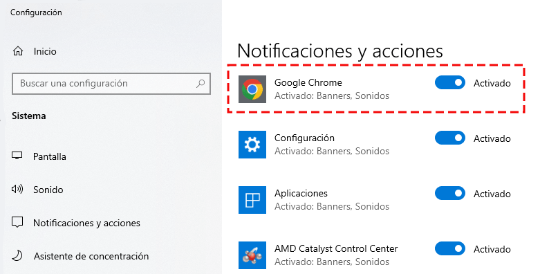 Notificaciones en equipos Windows