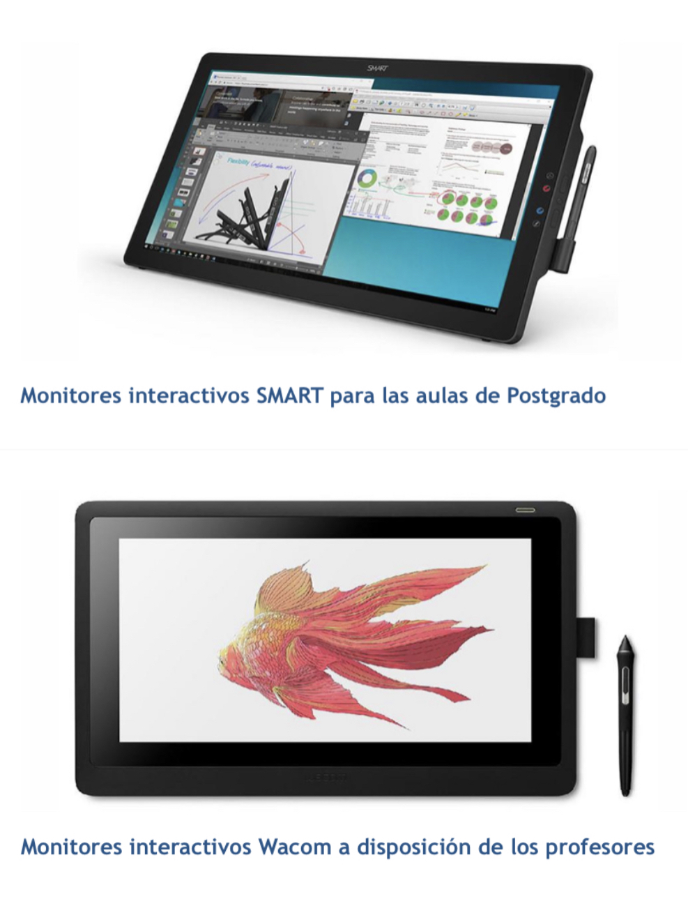 Fotografías de un monitor smart y un monitor interactivo Wacom