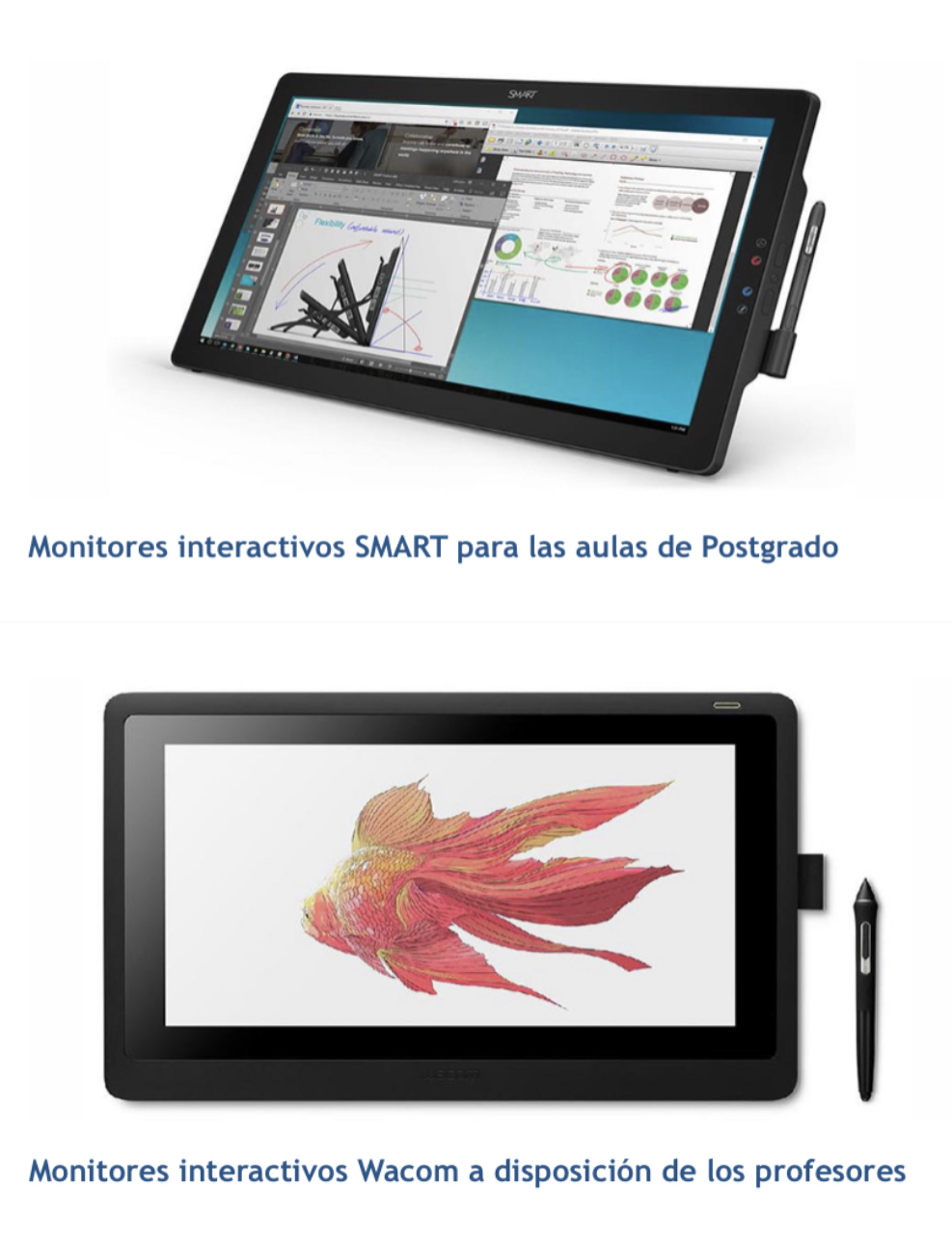Fotografías de un monitor smart y un monitor interactivo Wacom 