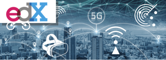 Representación de una ciudad cubierta por una maya y con iconos de diferentes servicios 5g